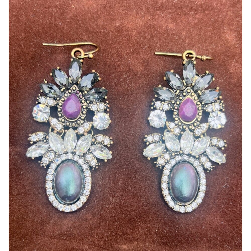 Vintage-Inspired Crystal & Gem Drop Earrings With Intricate Floral Design